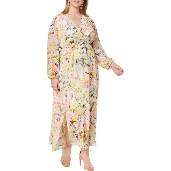INC International Concepts Dresses & Skirts - INC Womens Plus Long Sleeves Floral Print Dress